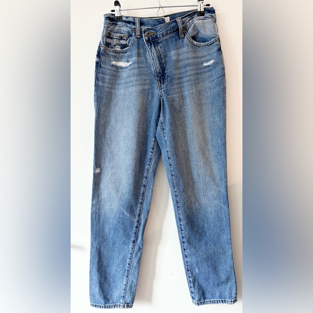 Pistola Cross Over Fly High Rise Jeans Distressed Size 27